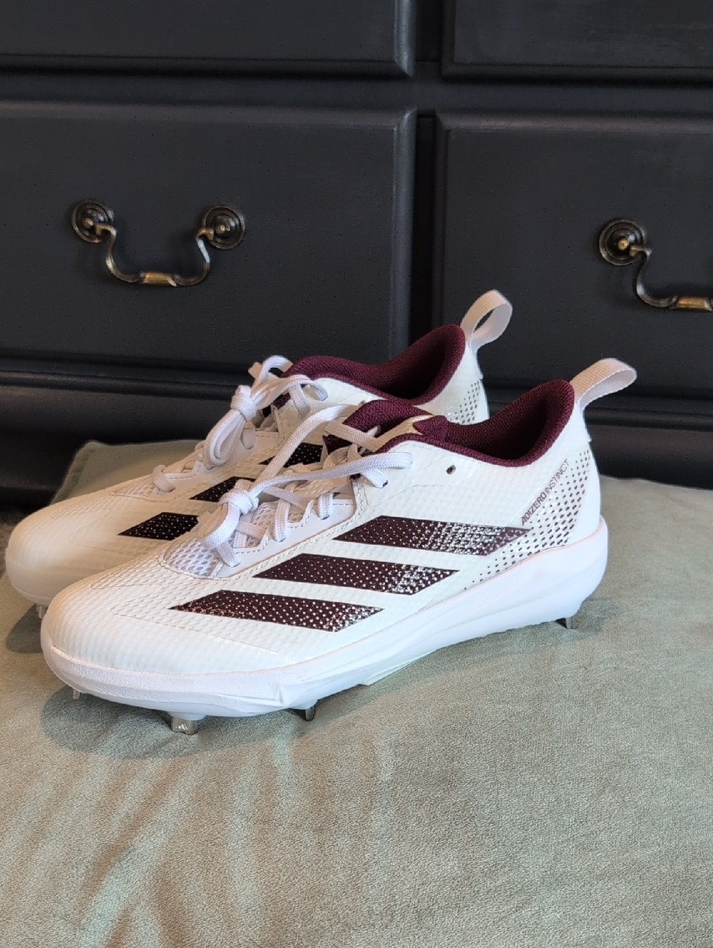 Adidas White and Maroon Baseball Cleats
